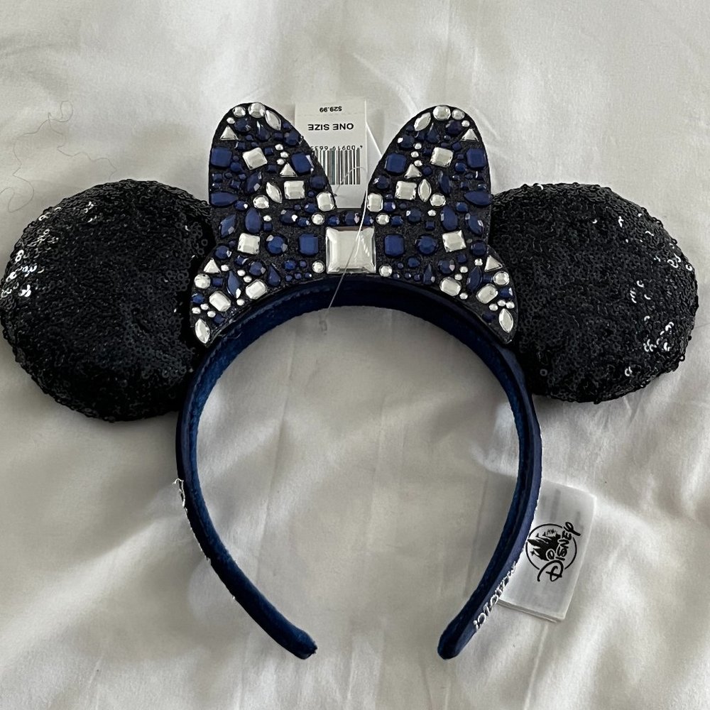 Minnie Mouse Sequined Ear Headband with Jeweled Bow – Disneyland 65th Anniversar